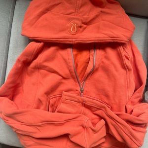 Coral/Orange Quarter Zip Cropped Scuba (with hood)